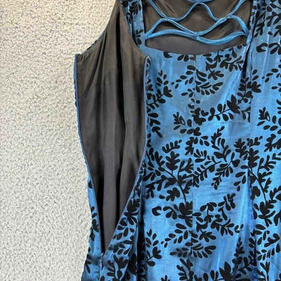 VTG 90s Dress 10 Black Velvet Floral Embossed Sheath Cocktail Caren Desiree CDC - Picture 8 of 11